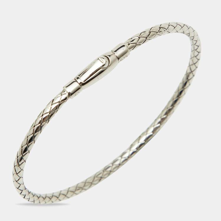 Pre Owned Bottega Veneta Intrecciato Sterling Silver Bracelet 