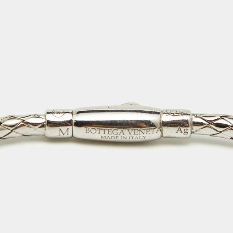 Pre Owned Bottega Veneta Intrecciato Sterling Silver Bracelet 