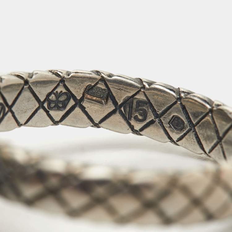 Pre Owned Bottega Veneta Stone Charm Silver Ring EU 54