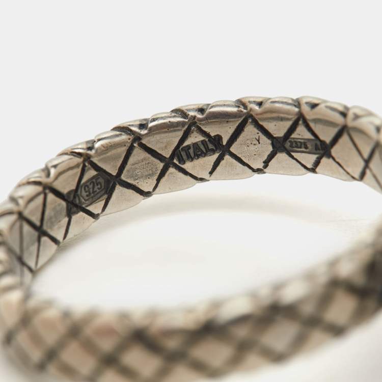 Pre Owned Bottega Veneta Stone Charm Silver Ring EU 54
