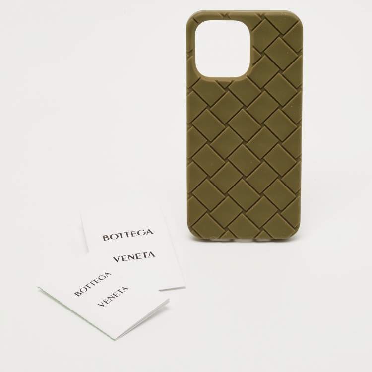 Pre Owned Bottega Veneta Olive Green Intrecciato Rubber Silicone iPhone 14 Pro Max Case