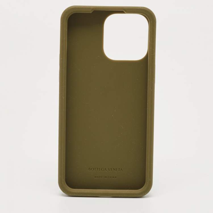 Pre Owned Bottega Veneta Olive Green Intrecciato Rubber Silicone iPhone 14 Pro Max Case