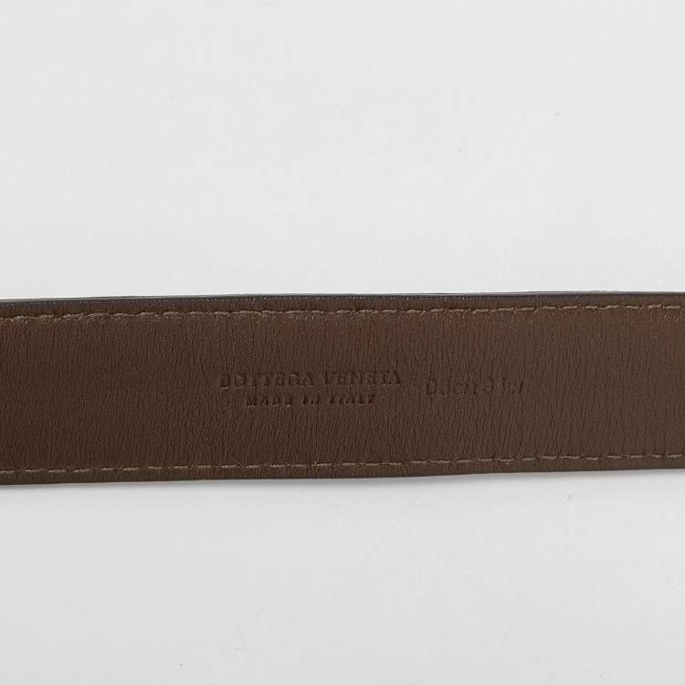 Pre Owned Bottega Veneta Brown Intrecciato Leather Slim Buckle Belt 85CM