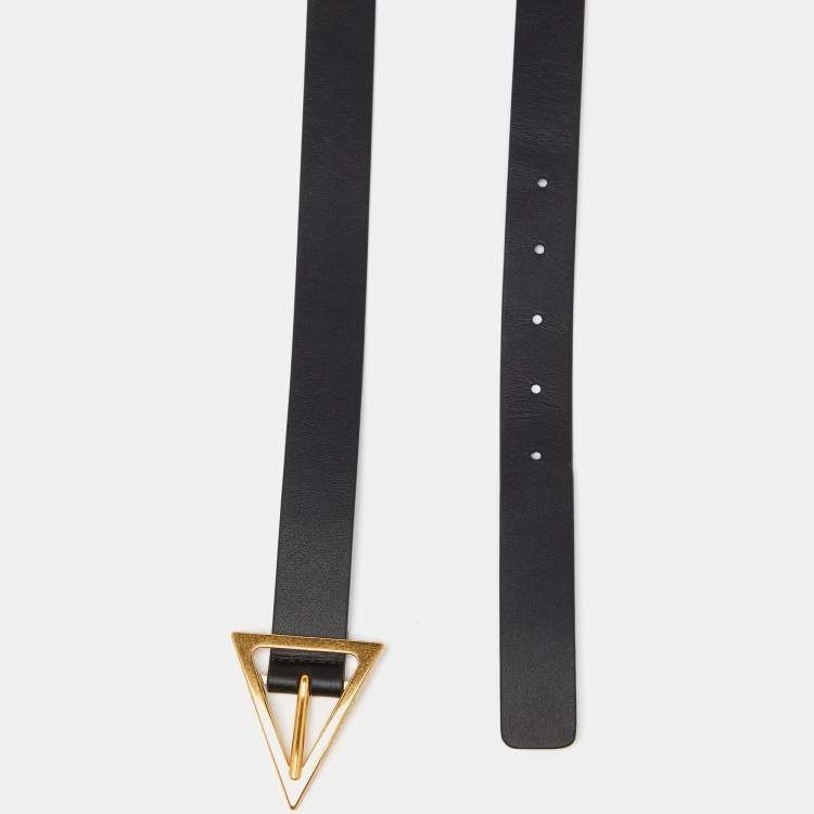 Pre Owned Bottega Veneta Black Leather Triangle Slim Belt 100CM