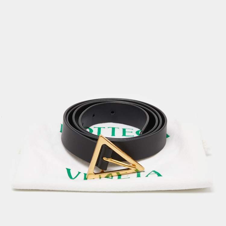 Pre Owned Bottega Veneta Black Leather Triangle Slim Belt 100CM