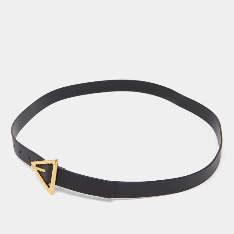 Pre Owned Bottega Veneta Black Leather Triangle Slim Belt 100CM