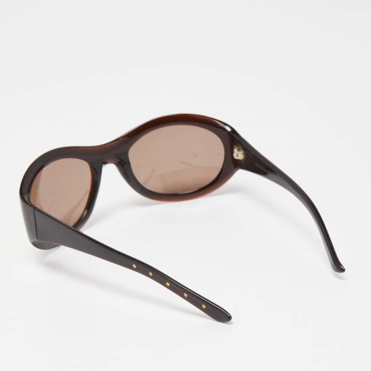 Pre Owned Bottega Veneta Dark Brown BV 07/S Oval Sunglasses