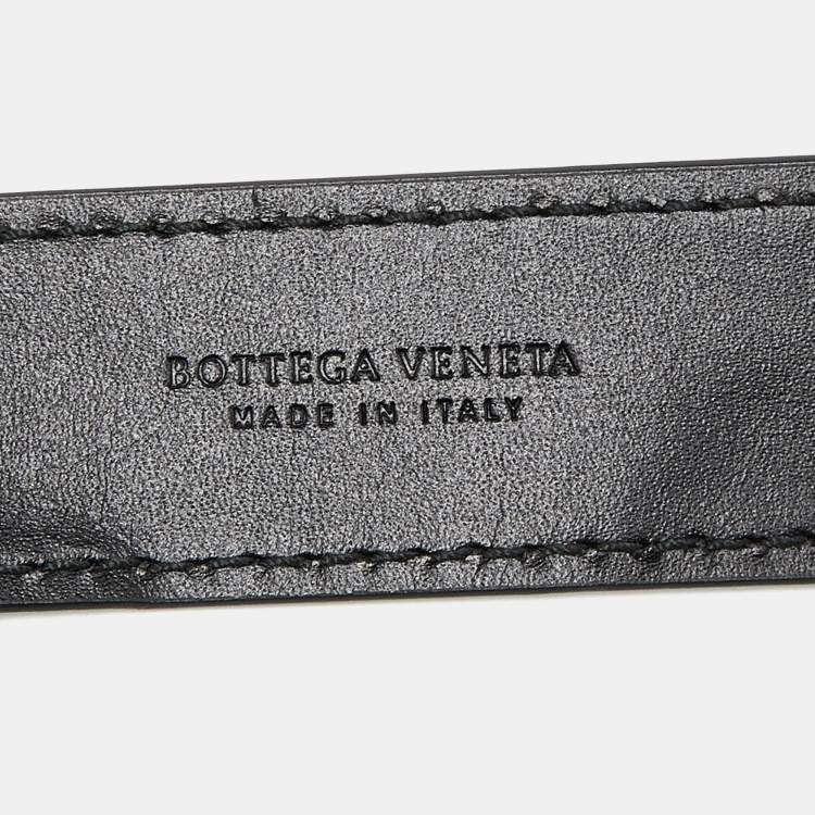 Pre Owned Bottega Veneta Black Leather Slim Buckle Belt 85CM
