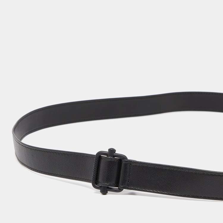 Pre Owned Bottega Veneta Black Leather Slim Buckle Belt 85CM