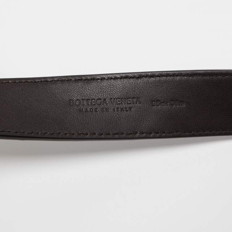 Pre Owned Bottega Veneta Black Intrecciato Leather Buckle Belt 95CM