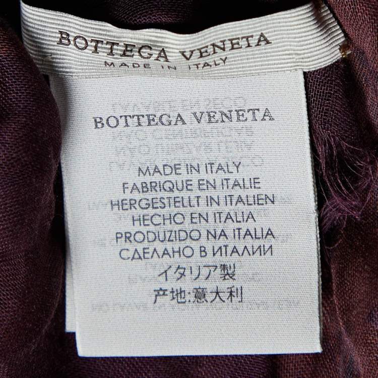 Pre Owned Bottega Veneta Brown & Burgundy  Burgundy Printed Modal & Silk Square Scarf