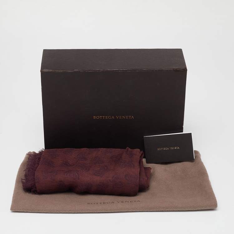 Pre Owned Bottega Veneta Brown & Burgundy  Burgundy Printed Modal & Silk Square Scarf