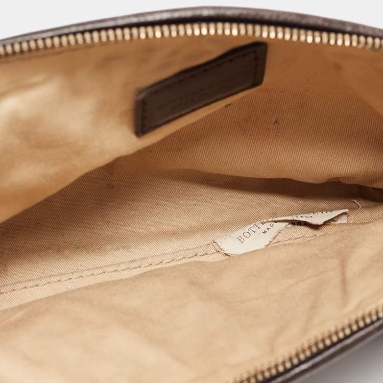Pre Owned Bottega Veneta Dark Brown Intrecciato Leather Beauty Pouch