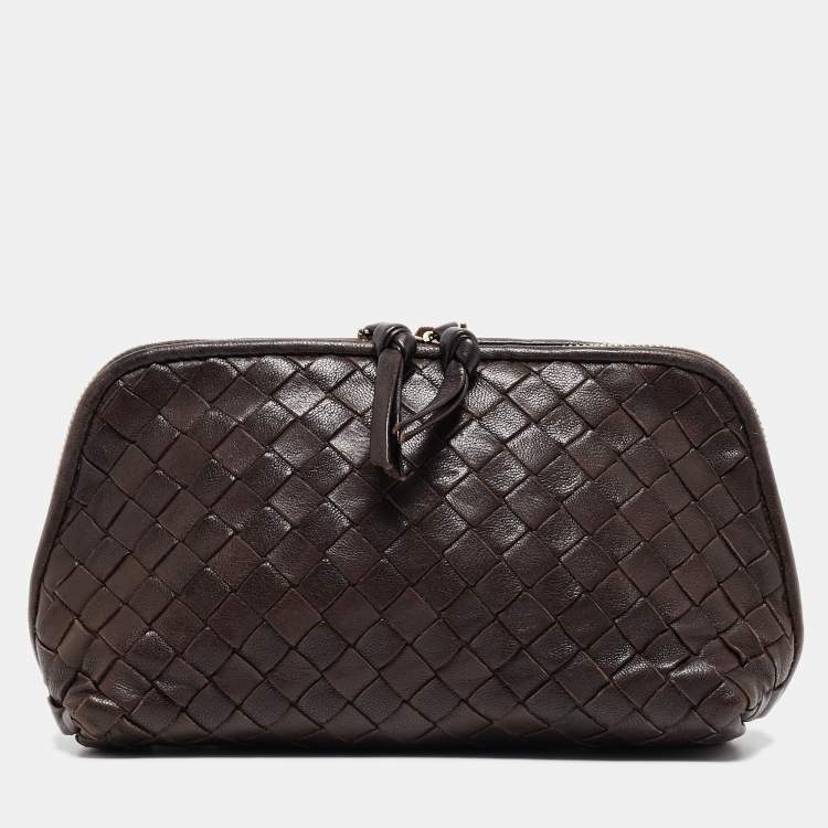 Pre Owned Bottega Veneta Dark Brown Intrecciato Leather Beauty Pouch