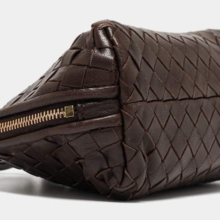 Pre Owned Bottega Veneta Dark Brown Intrecciato Leather Beauty Pouch