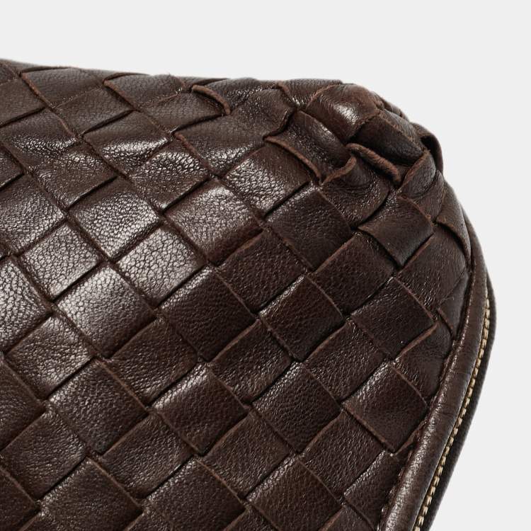 Pre Owned Bottega Veneta Dark Brown Intrecciato Leather Beauty Pouch