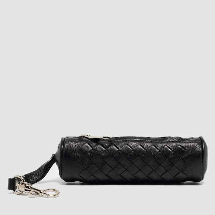 Pre Owned Bottega Veneta Black Intrecciato Leather Zip Pouch