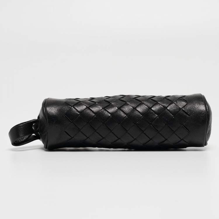 Pre Owned Bottega Veneta Black Intrecciato Leather Zip Pouch