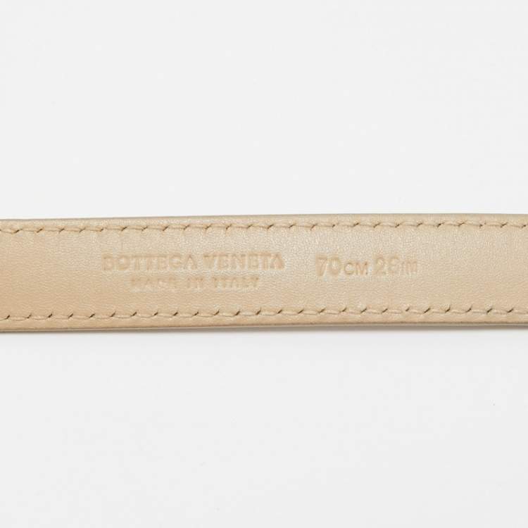 Pre Owned Bottega Veneta Grey Leather Slim Buckle Belt 70CM