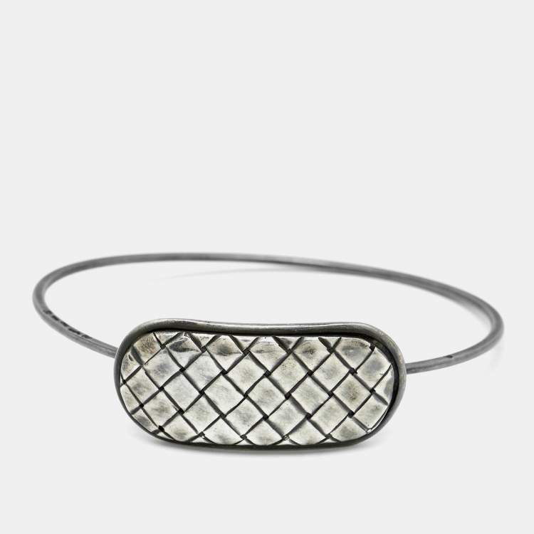 Pre Owned Bottega Veneta Textured Sterling Silver Bracelet S