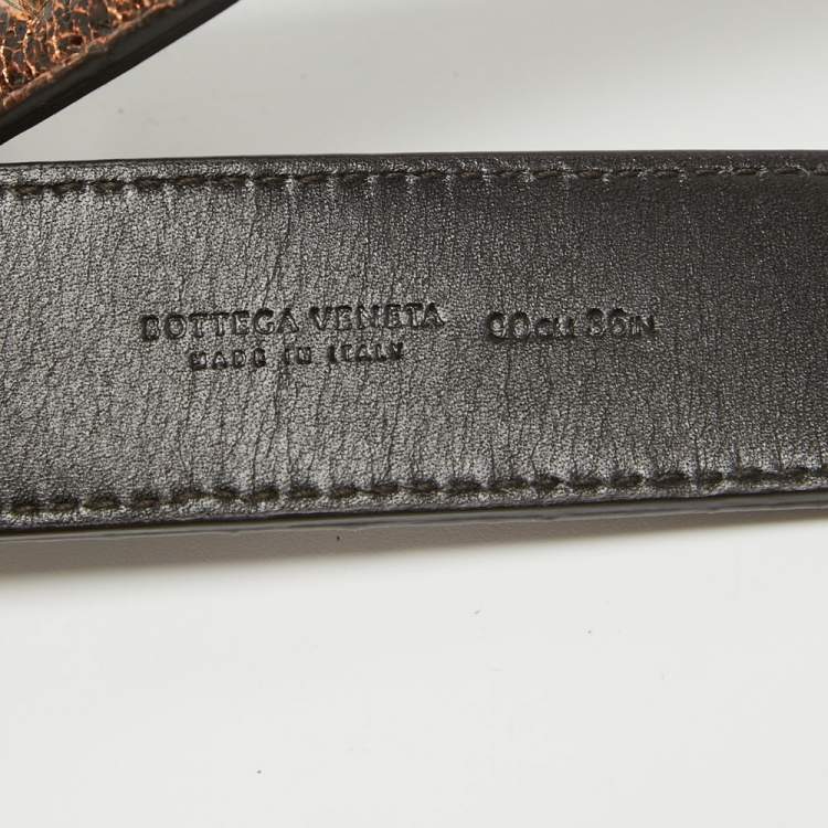 Pre Owned Bottega Veneta Bronze Intrecciato Leather Slim Buckle Belt 90CM