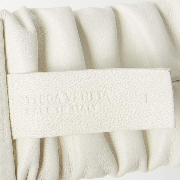 Pre Owned Bottega Veneta White Leather Ruched Clasp Waist Belt