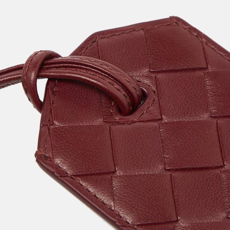 Pre Owned Bottega Veneta Maroon Intrecciato Leather Name Tag Holder