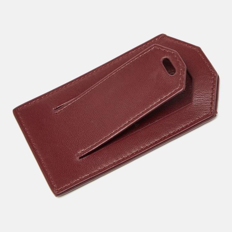 Pre Owned Bottega Veneta Maroon Intrecciato Leather Name Tag Holder