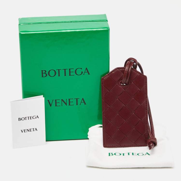 Pre Owned Bottega Veneta Maroon Intrecciato Leather Name Tag Holder