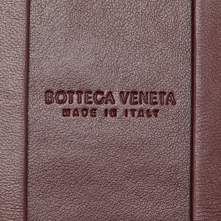 Pre Owned Bottega Veneta Maroon Intrecciato Leather Name Tag Holder