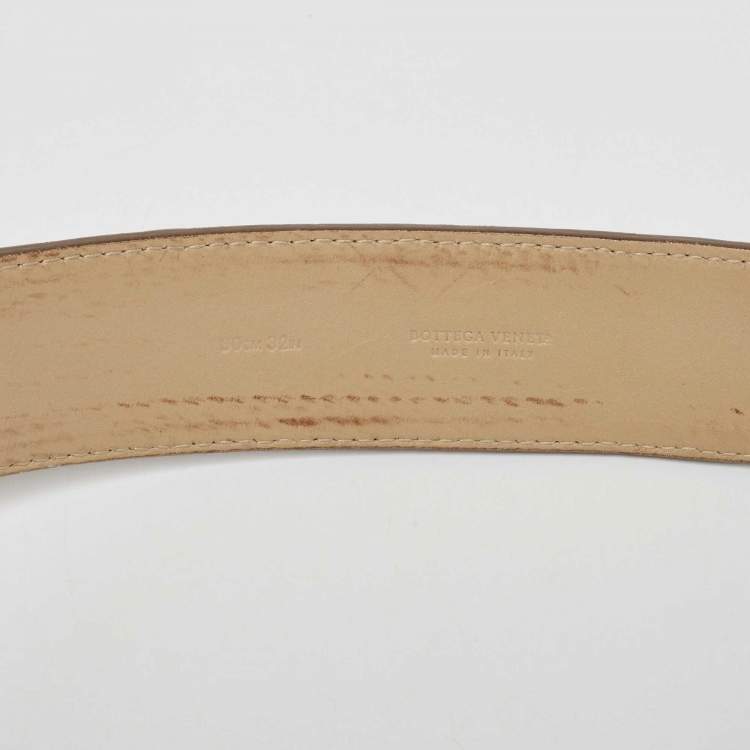 Pre Owned Bottega Veneta Brown Intrecciato Leather Buckle Belt 80 CM
