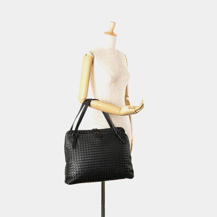 Pre Owned Bottega Veneta Black Nappa Intrecciato Business Bag