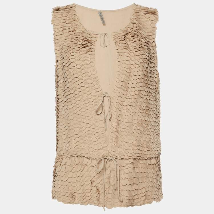 Pre Owned Bottega Veneta Beige Silk Front Tie-Up Top S