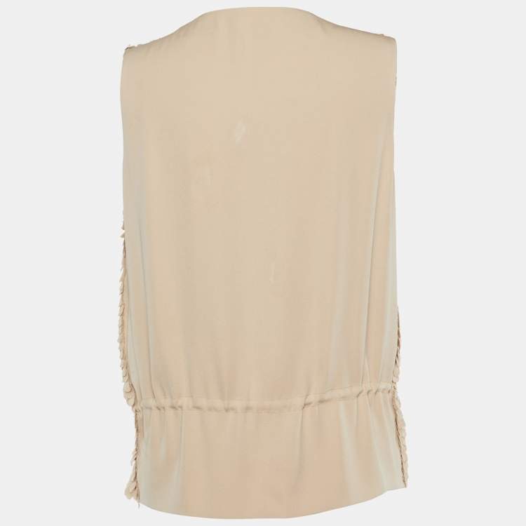 Pre Owned Bottega Veneta Beige Silk Front Tie-Up Top S