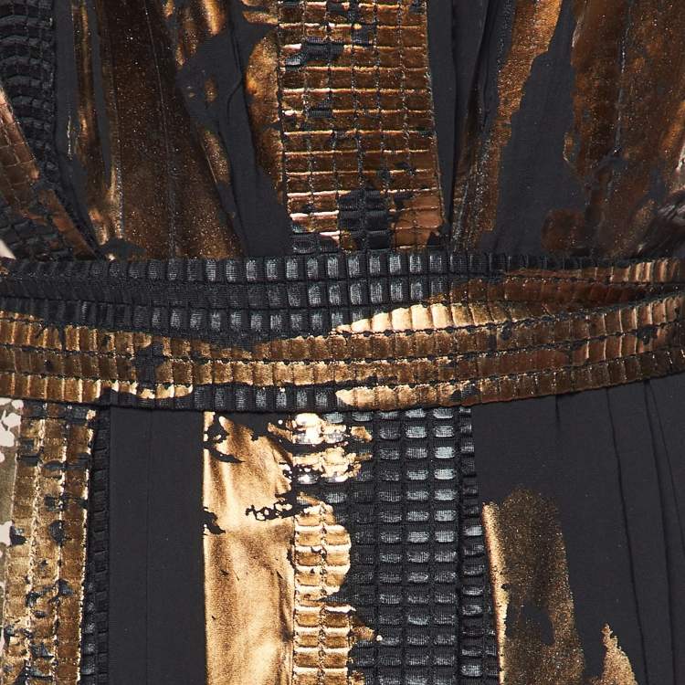 Pre Owned Bottega Veneta Black Printed & Textured Crepe Gown S