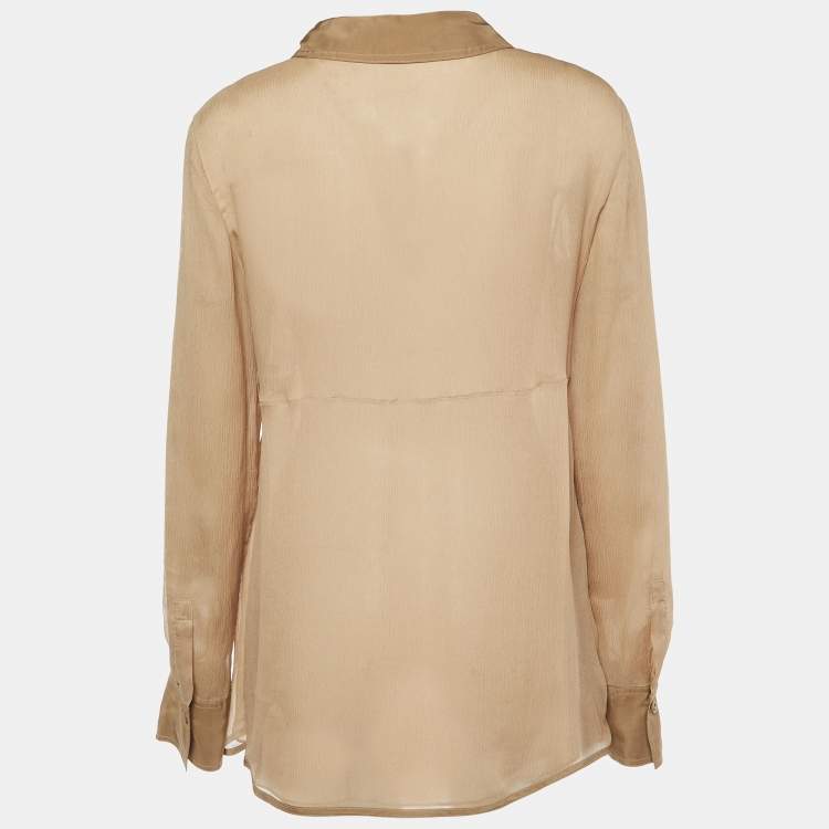 مملوكة مسبقًا Bottega Veneta Beige Silk Crepe Full Sleeves Top M
