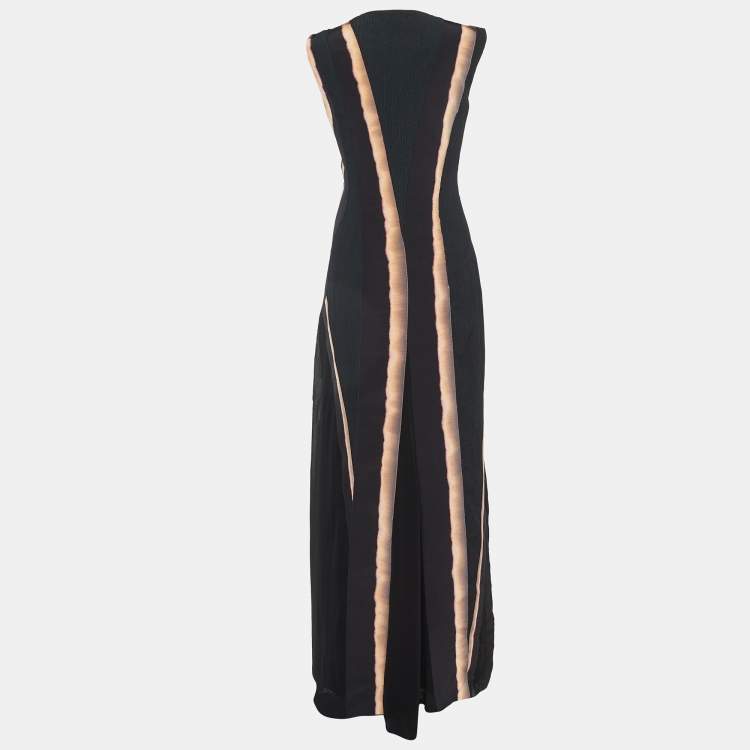 Pre Owned Bottega Veneta Black Textured & Printed Crepe Sleeveless Maxi Dress S