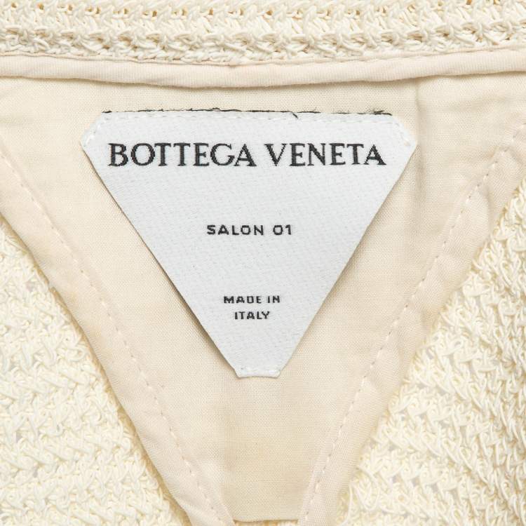 Pre Owned Bottega Veneta Off White Textured Knit Crop Jacket XS