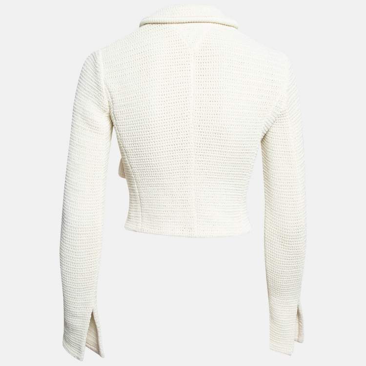 Pre Owned Bottega Veneta Off White Textured Knit Crop Jacket XS