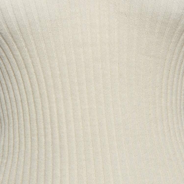 Pre Owned Bottega Veneta Cream Knit Tight Fit Polo T-Shirt XS