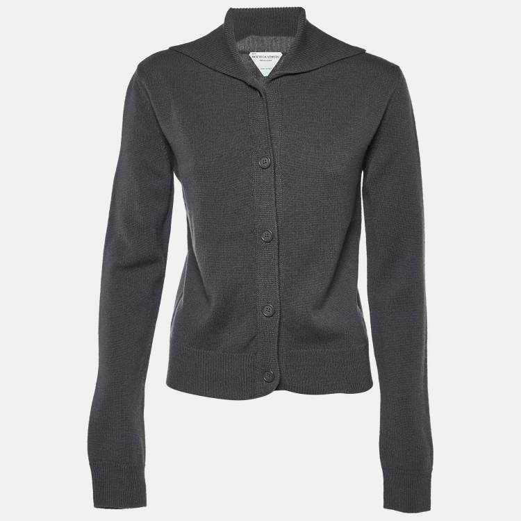 Pre Owned Bottega Veneta Grey Wool Knit Button Front Cardigan S