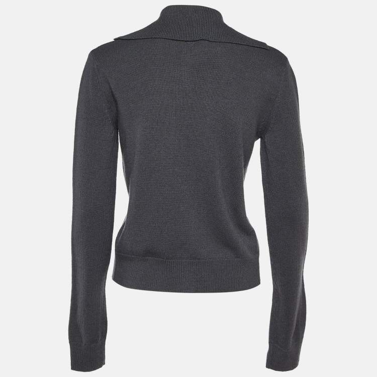 Pre Owned Bottega Veneta Grey Wool Knit Button Front Cardigan S