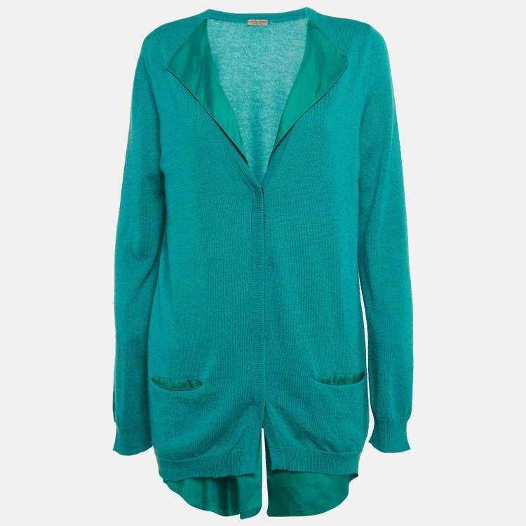Pre Owned Bottega Veneta Green Cashmere and Silk Layered Cardigan M