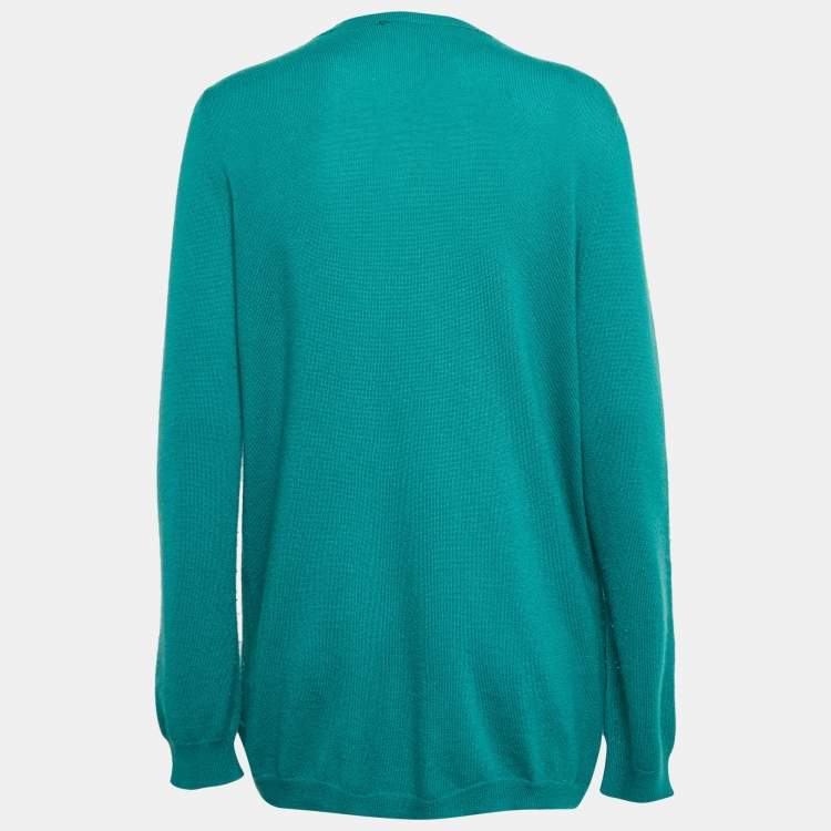 Pre Owned Bottega Veneta Green Cashmere and Silk Layered Cardigan M