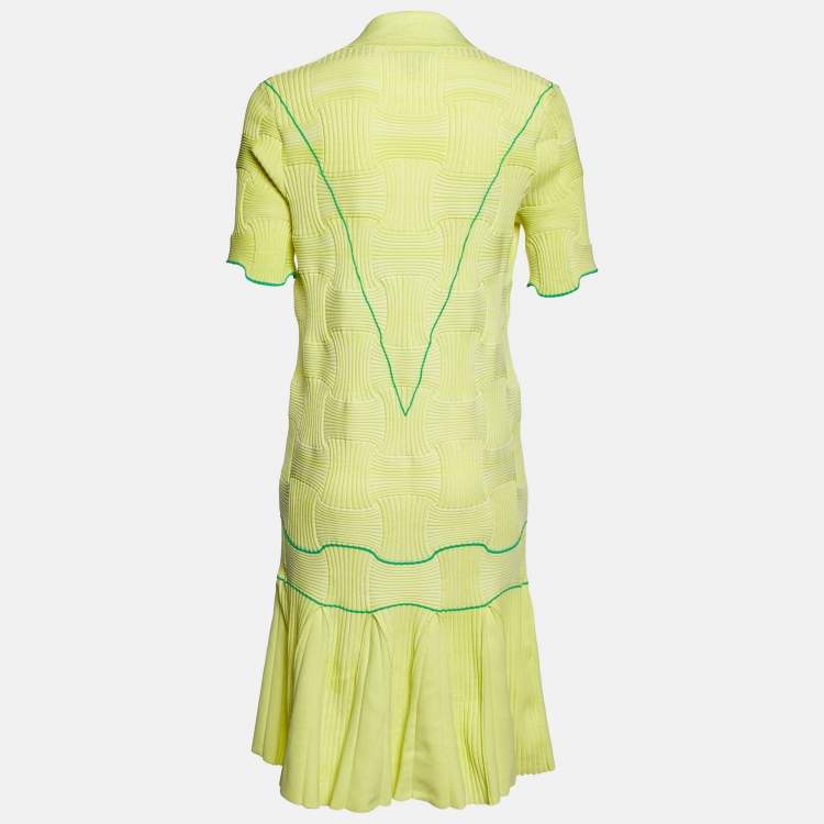 Pre Owned Bottega Veneta Yellow Intreccio Knit Midi Dress XL