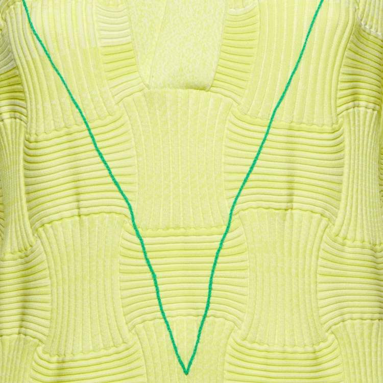 Pre Owned Bottega Veneta Yellow Intreccio Knit Midi Dress XL