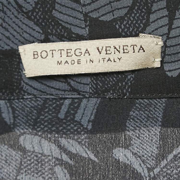 Pre Owned Bottega Veneta Blue/Black Printed Silk Tie-Up Collar Shirt M