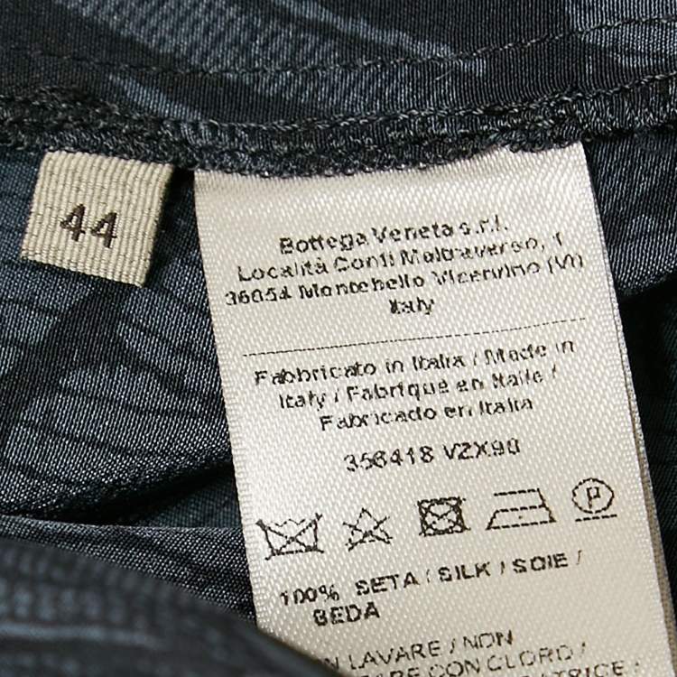 Pre Owned Bottega Veneta Blue/Black Printed Silk Tie-Up Collar Shirt M
