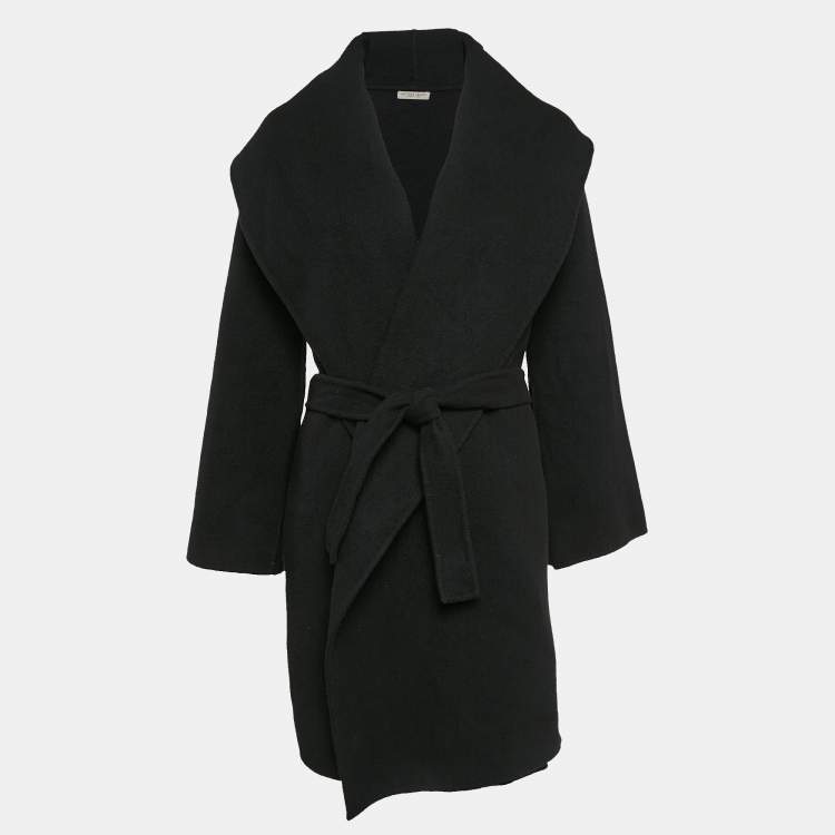 Pre Owned Bottega Veneta Black Wool Open Front Belted Coat XL