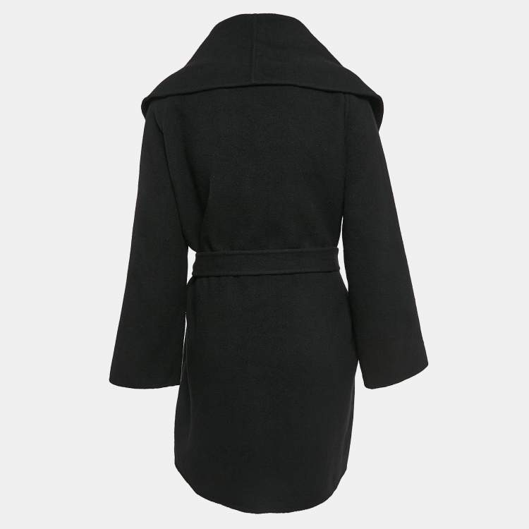 Pre Owned Bottega Veneta Black Wool Open Front Belted Coat XL